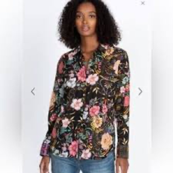 Johnny Was Floral Black Boho Tunic Long Sleeve Button Down Size Large - Picture 1 of 6